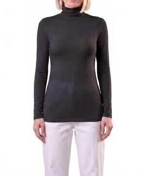 NEW TEES BY TINA mock neck with sleeves top in charcoal